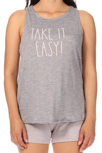 Women's "TAKE IT EASY" Tank and Drawstring Shorts Pajama Set - Rae Dunn Wear