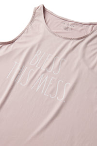 Women's "BLESS THIS MESS" Tank and Drawstring Shorts Pajama Set - Rae Dunn Wear