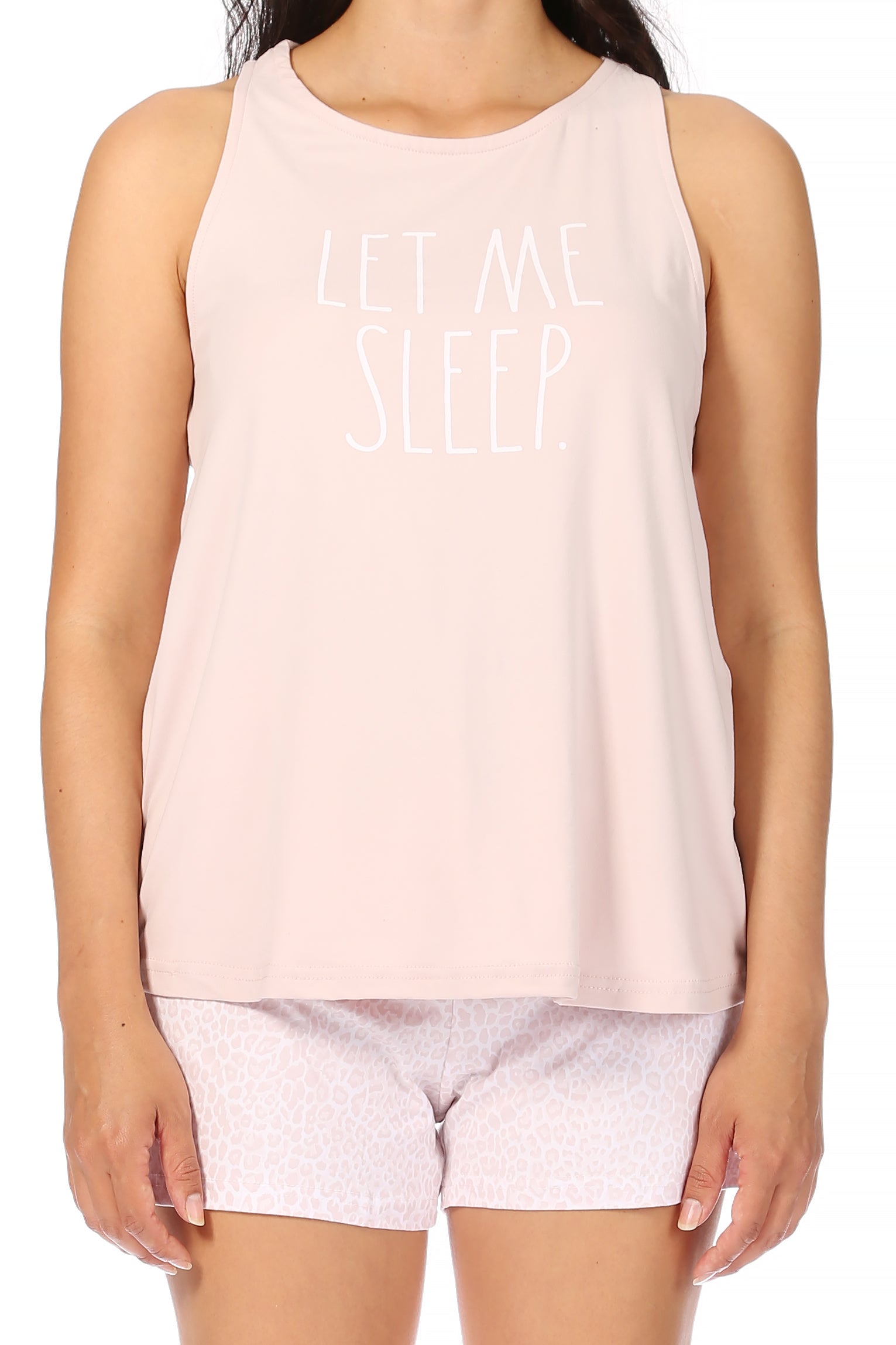 Women's "LET ME SLEEP" Tank and Drawstring Shorts Pajama Set - Rae Dunn Wear