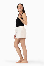 Load image into Gallery viewer, Women&#39;s French Terry Crochet Trim Drawstring Shorts - Rae Dunn Wear
