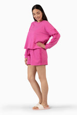 Load image into Gallery viewer, Women&#39;s French Terry Crochet Trim Drawstring Shorts - Rae Dunn Wear

