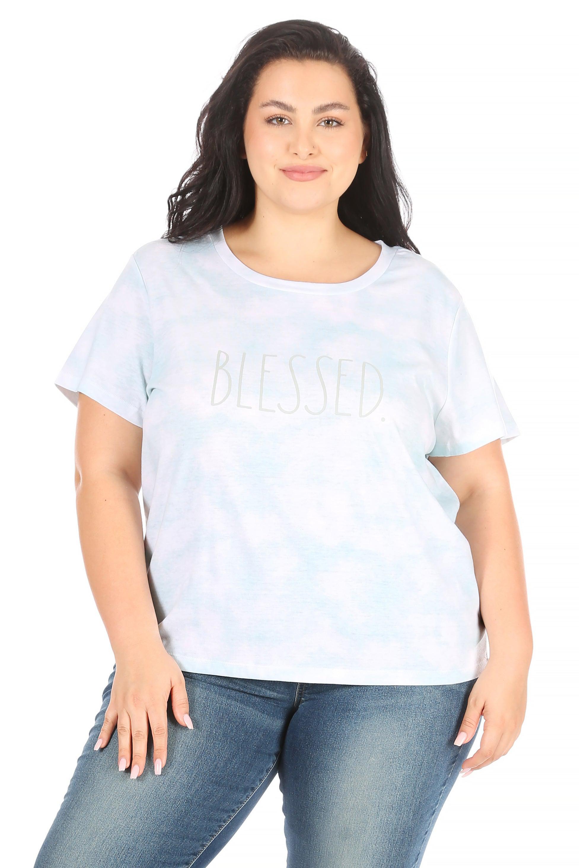 Women's Plus Size "BLESSED" Short Sleeve Icon T-Shirt - Rae Dunn Wear
