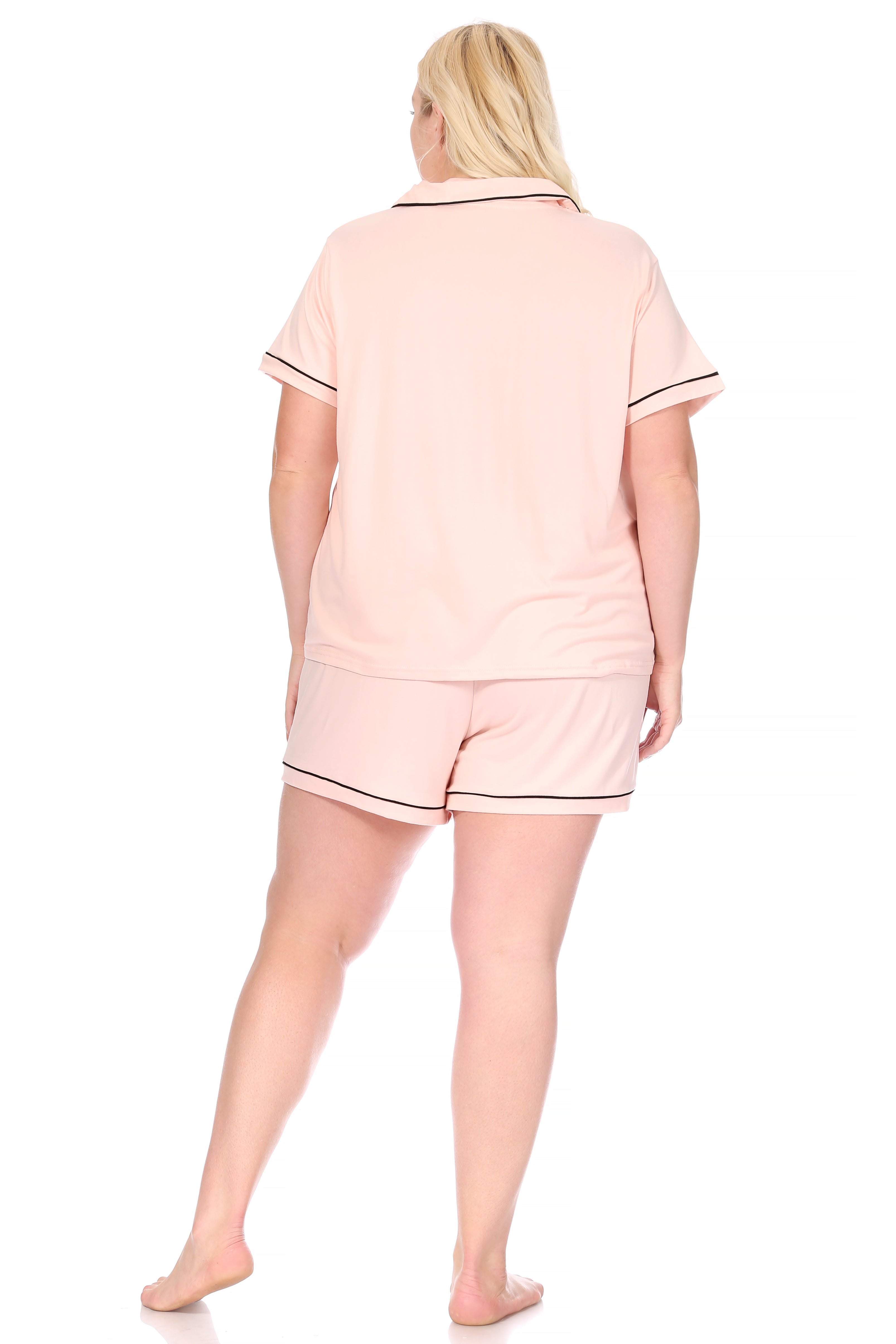 Women's Plus Size Short Sleeve Notch Collar Top and Short Pajama Set - Rae Dunn Wear