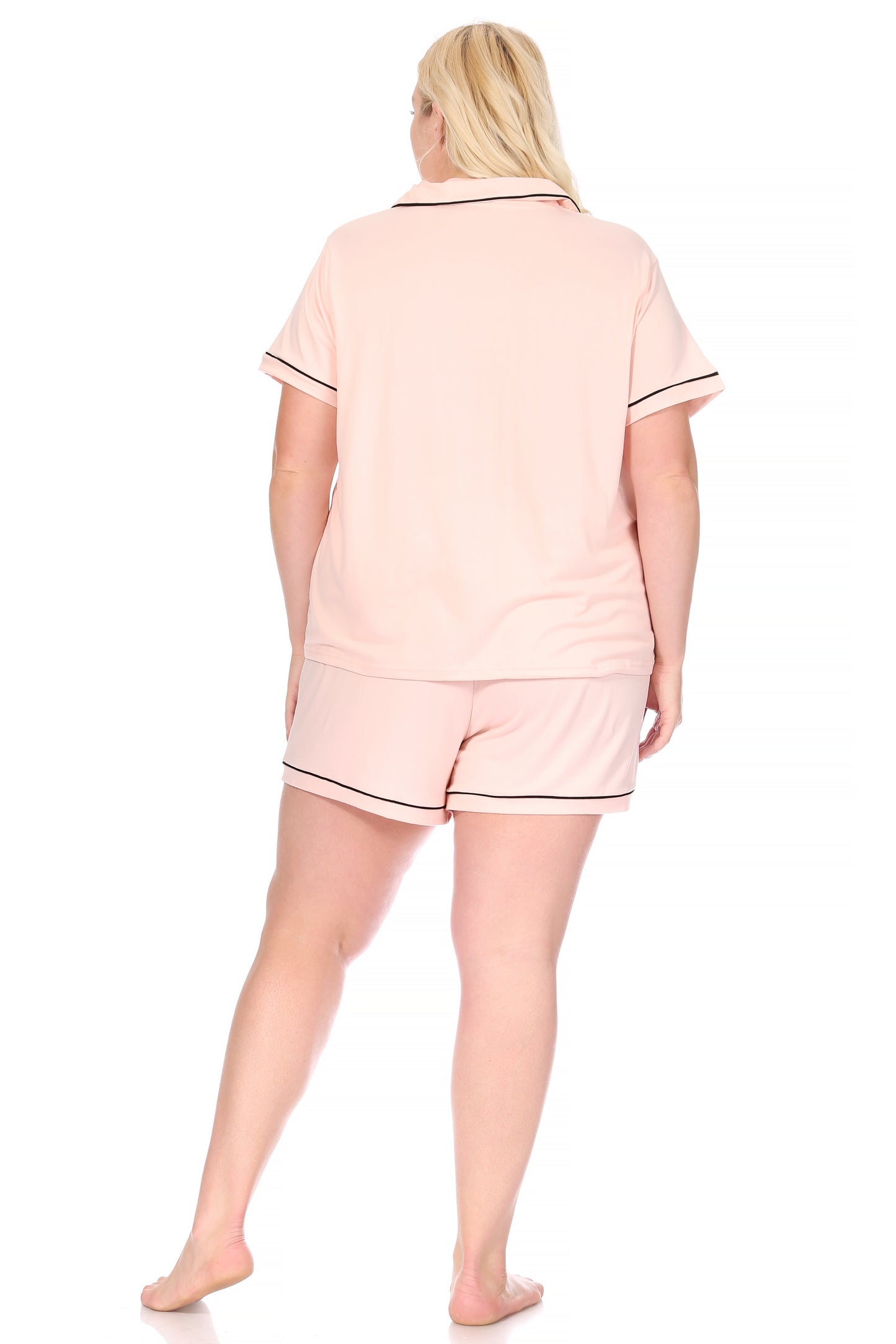 Women's Plus Size Short Sleeve Notch Collar Top and Short Pajama Set - Rae Dunn Wear