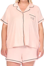 Load image into Gallery viewer, Women&#39;s Plus Size Short Sleeve Notch Collar Top and Short Pajama Set - Rae Dunn Wear
