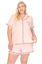 Load image into Gallery viewer, Women&#39;s Plus Size Short Sleeve Notch Collar Top and Short Pajama Set - Rae Dunn Wear
