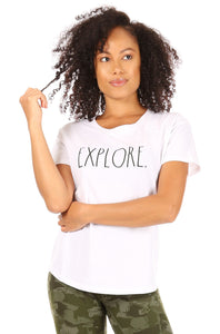 Women's "EXPLORE" Short Sleeve Shirttail Hem T-Shirt - Rae Dunn Wear