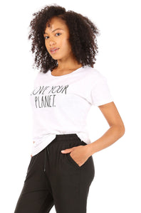 Women's "LOVE YOUR PLANET: Short Sleeve Slub Shirttail Hem T-Shirt - Rae Dunn Wear