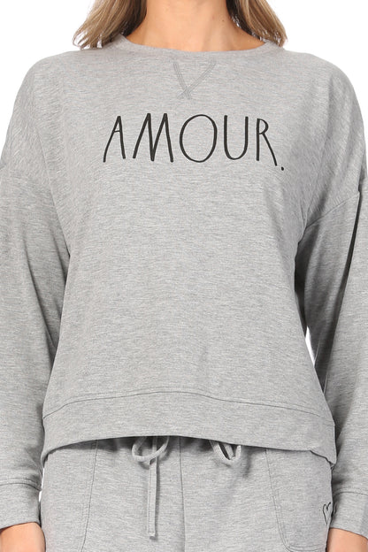 Women's "AMOUR" Sweatshirt and Drawstring Shorts Lounge Set - Rae Dunn Wear